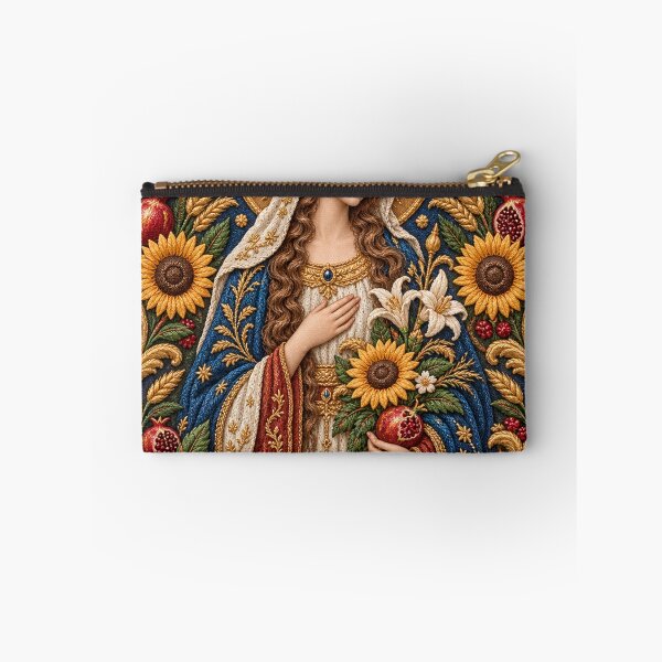 Item preview, Renaissance Saint Embroidery – Sunflower Pomegranate Sacred Botanical Portrait designed and sold by Emoji Emblems.