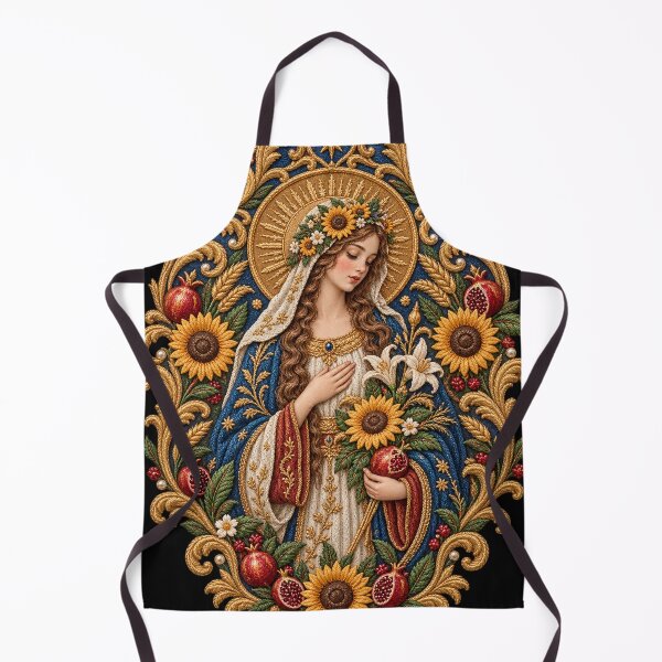 Item preview, Renaissance Saint Embroidery – Sunflower Pomegranate Sacred Botanical Portrait designed and sold by Emoji Emblems.