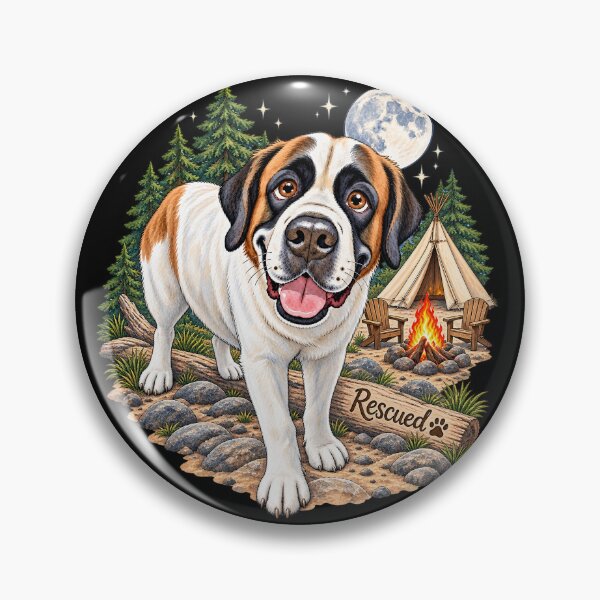 Item preview, Rescued Saint Bernard Campfire Moonlight Wilderness designed and sold by RescueHeart10.