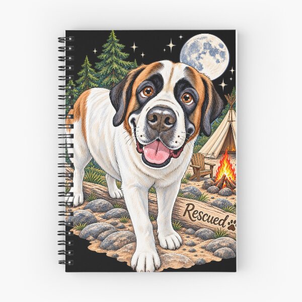 Item preview, Rescued Saint Bernard Campfire Moonlight Wilderness designed and sold by RescueHeart10.