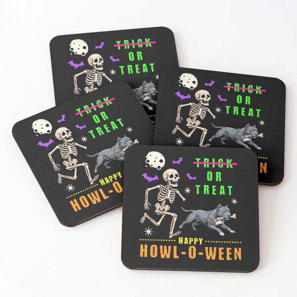 Item preview, Happy Howl-O-Ween Skeleton Pitbull Trick or Treat designed and sold by d247.
