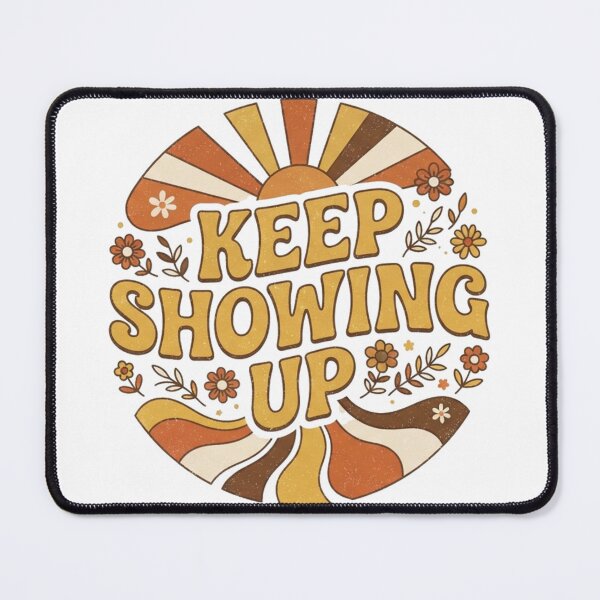 Item preview, Keep Showing Up Retro Ceramic Mug Design, 1970s Groovy Motivational Quote Digital PNG, Vintage Sunset & Floral Print designed and sold by Miming.