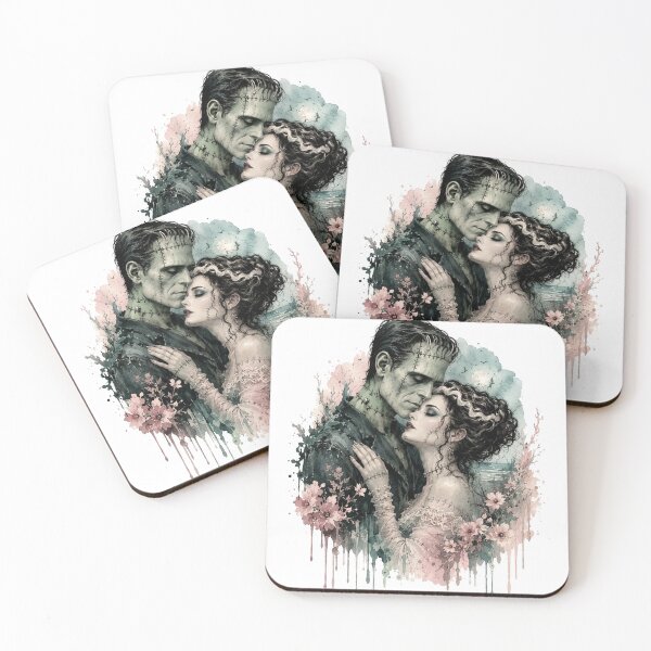 Item preview, Dark Romance Monster Couple Gothic Frankenstein Love Watercolour Pink Floral designed and sold by Yellowriversss.