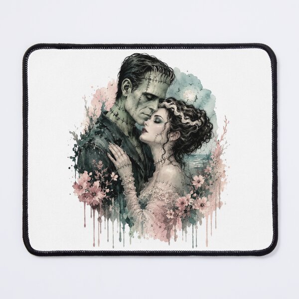 Item preview, Dark Romance Monster Couple Gothic Frankenstein Love Watercolour Pink Floral designed and sold by Yellowriversss.