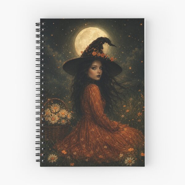 Item preview, Moonlit Autumn Witch – Dark Cottagecore Fantasy with Wildflowers designed and sold by WhimsyWink.