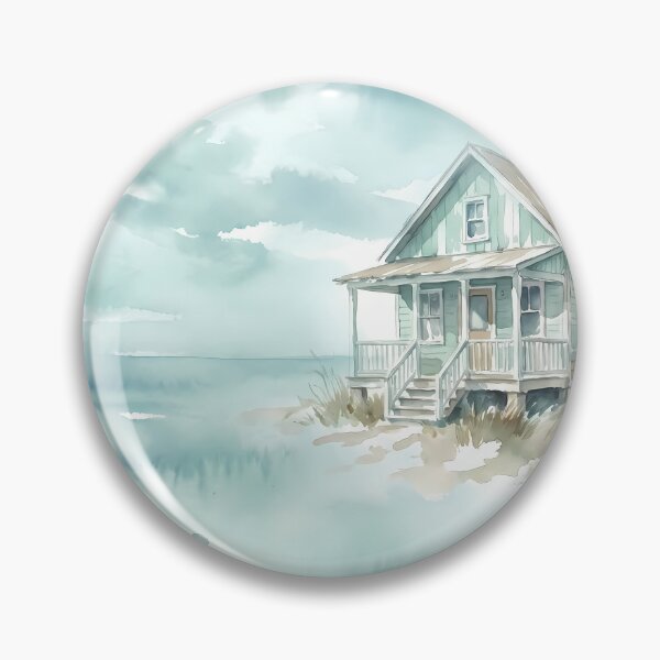 Artikelvorschau, Seaside Whispers – Aquarell eines Strandhauses entworfen und verkauft von Saxon Designs.