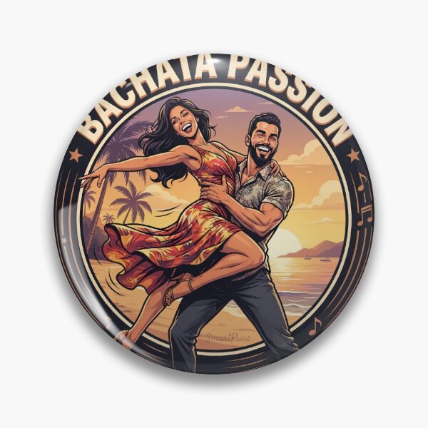 Item preview, Bachata Passion Summer Emblem – Acrobatic Latino Dance Couple Lift, Round Retro Beach Sunset Badge Graphic Apparel Sticker designed and sold by SmartPuns.