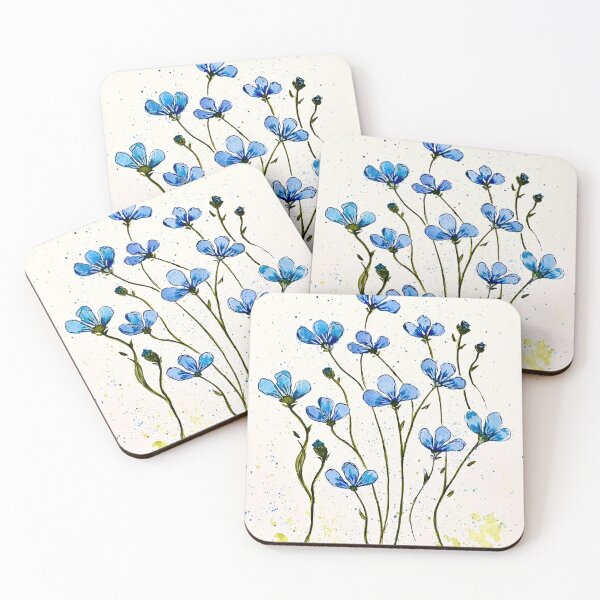 Item preview, Blue Field Flowers (Watercolor and Ink) designed and sold by TrazosDelSurArt.
