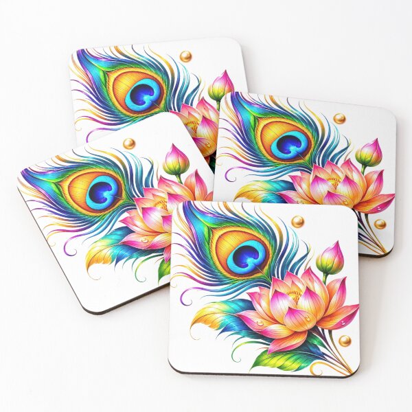 Item preview, Colorful Peacock Feather & Lotus Flower | Vibrant Floral Art Design designed and sold by Design Sounds Studio.