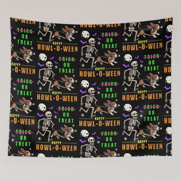 Item preview, Howl-O-Ween Skeleton Basset Hound Trick Treat designed and sold by d247.