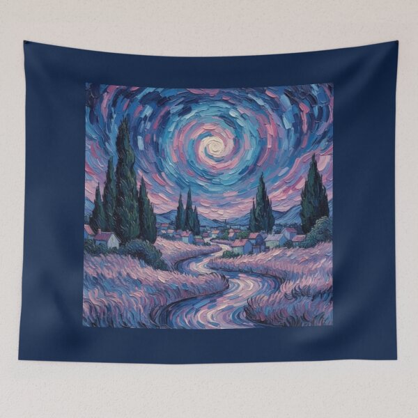 Item preview, Swirling Sky Over Pink Dream Village Artwork  designed and sold by NivyasArtistry.