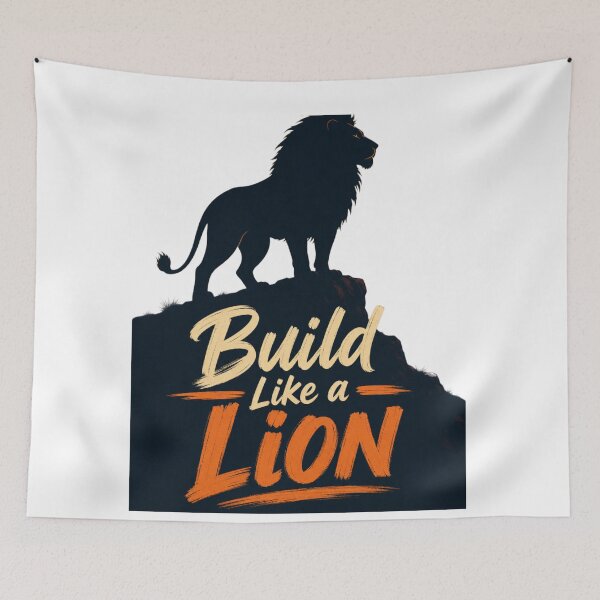 Item preview, Build Like a Lion Silhouette Sunset Gym Motivation Graphic Art designed and sold by Bennie Singh.