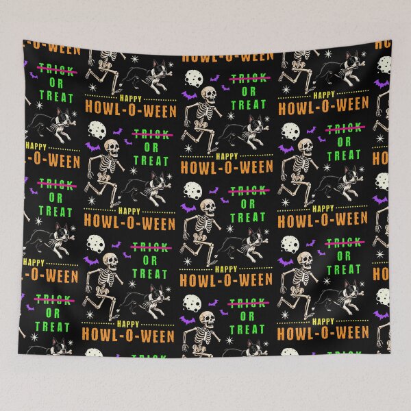 Item preview, Howl-O-Ween Skeleton Boston Terrier Trick or Treat designed and sold by d247.
