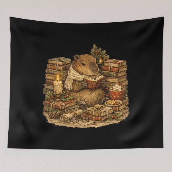 Item preview, Cozy Capybara Reading Books Rustic Farmhouse Christmas Gift  designed and sold by Artycom.