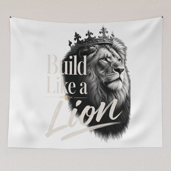 Item preview, Build Like a Lion Black-and-White Crowned King Gym Motivation Graphic designed and sold by Bennie Singh.