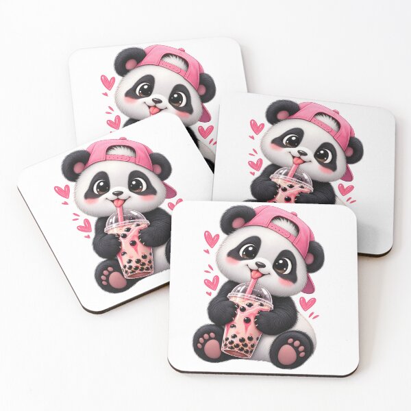 Item preview, Cute Panda Drinking Pink Boba Tea designed and sold by TinyWeird.