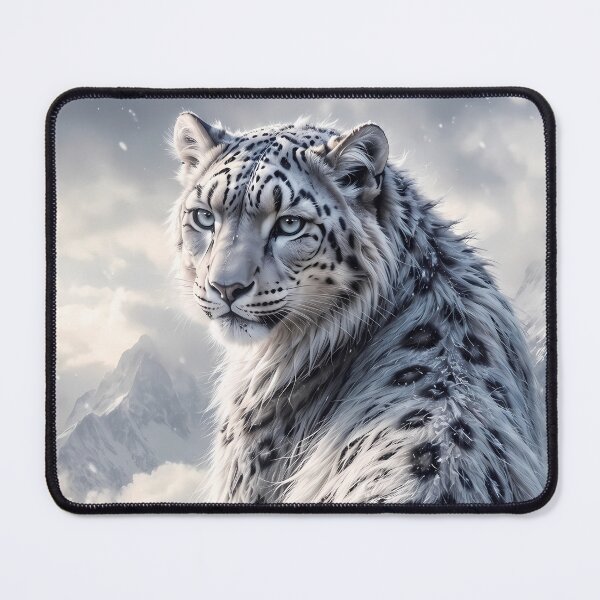 Item preview, Snow Leopard Resting in Snowy Mountains – Ice Blue Misty Wildlife Art designed and sold by ManJiangHong.