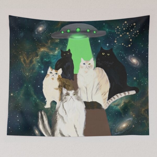 Item preview, Cosmic Cats & UFO Space Abduction Art designed and sold by PetalsPaws.