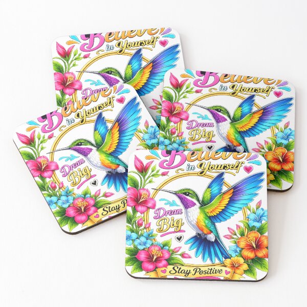 Item preview, Believe in Yourself Dream Big Stay Positive Colorful Hummingbird Floral Inspirational Design designed and sold by Design Sounds Studio.
