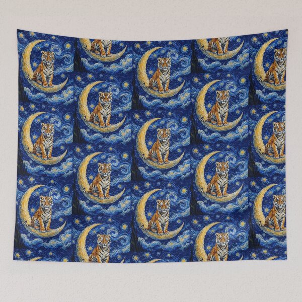 Item preview, Funny Tiger Starry Night Painting Cute Moon Stars Boys Girls Kids designed and sold by FurryHavenPH.