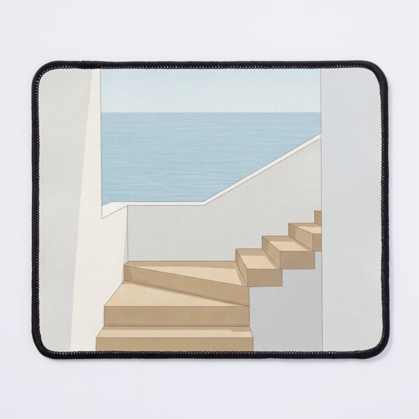 Item preview, Coastal Stairway – Minimalist Mediterranean Sea View Illustration designed and sold by Zaramodo.