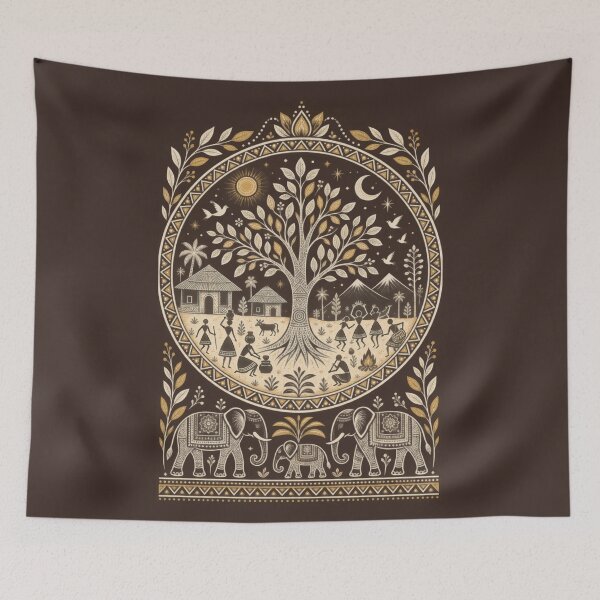Item preview, Warli Tree of Life – Tribal Nature & Village Folk Art designed and sold by Chirayu1111.