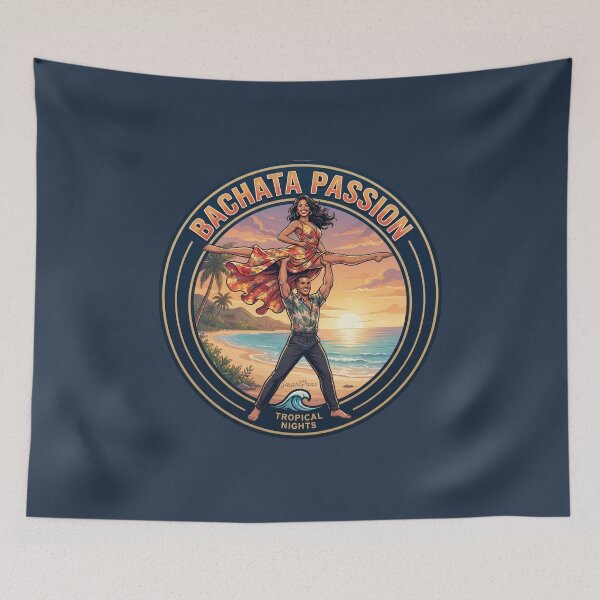 Item preview, Bachata Passion Tropical Nights – Acrobatic Split Lift Dance Couple, Round Sunset Beach Emblem Retro Graphic Apparel Sticker designed and sold by SmartPuns.