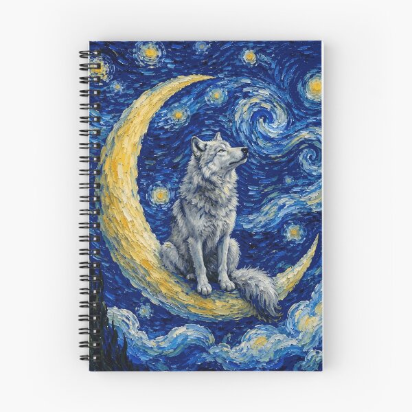 Artikelvorschau, Lustiges Wolfsbild mit Sternennacht, niedlicher Mond und Sterne, Jungen, Mädchen, Kinder entworfen und verkauft von FurryHavenPH.