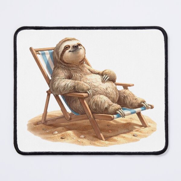 Item preview, Beach Sloth Relaxing in Beach Chair – Lazy Summer Vacation Illustration designed and sold by Quiet Joy Studio.