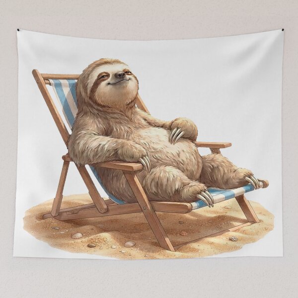 Item preview, Beach Sloth Relaxing in Beach Chair – Lazy Summer Vacation Illustration designed and sold by Quiet Joy Studio.