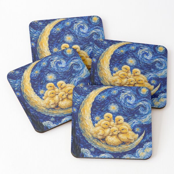 Item preview, Funny Yellow Baby Duck Starry Night Painting Cute Moon Stars Boys Girls Kids designed and sold by FurryHavenPH.