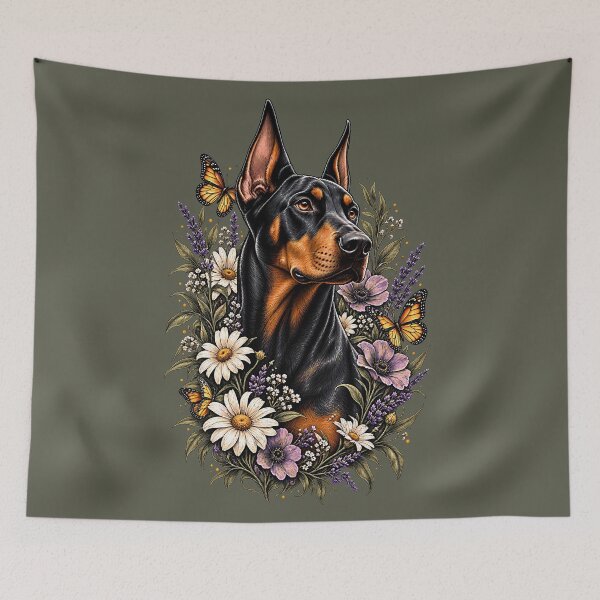 Item preview, Wildflower Doberman – Botanical Dog Art & Doberman Illustration designed and sold by AbderraimArt.
