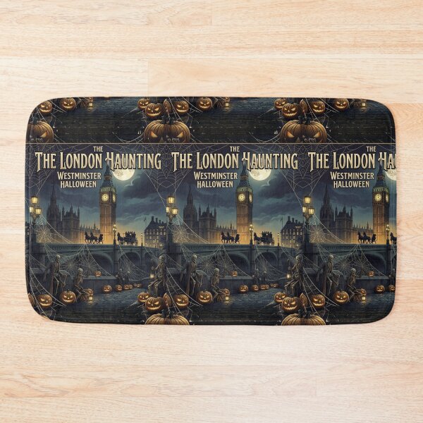 Item preview, London at Halloween poster, Big Ben with skeleton and sea of pumpkins, bats at sky designed and sold by Coolparrotgirl.