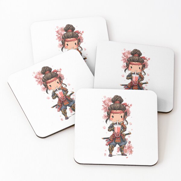 Item preview, chibi samurai girl cute drink designed and sold by cutemakerotart.