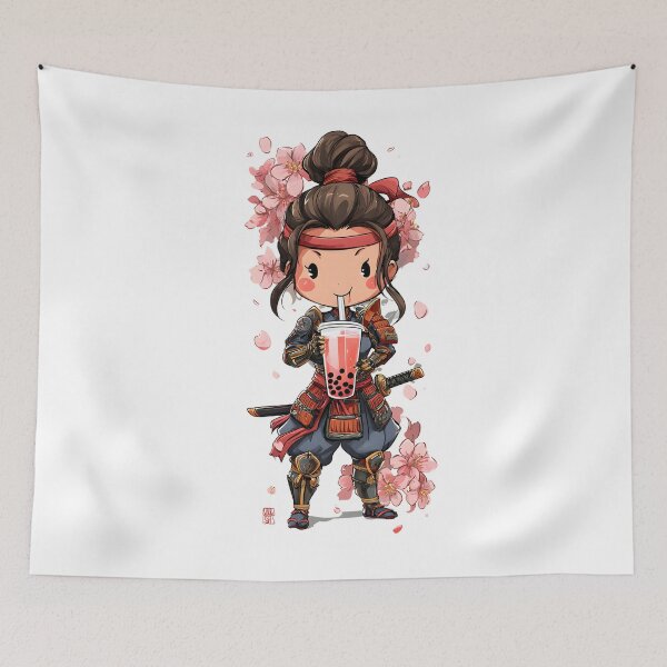 Item preview, chibi samurai girl cute drink designed and sold by cutemakerotart.