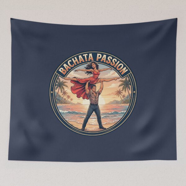 Item preview, Bachata Passion Red Dress Split – Acrobatic Latino Dance Couple Lift, Round Beach Sunset Emblem Retro Graphic Apparel Sticker designed and sold by SmartPuns.