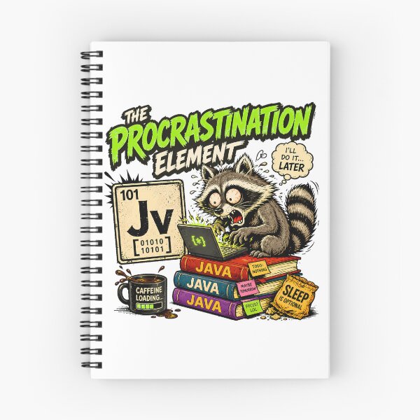 Item preview, Humor de programación de mapaches programadores de Java que procrastinan designed and sold by chattsuede.