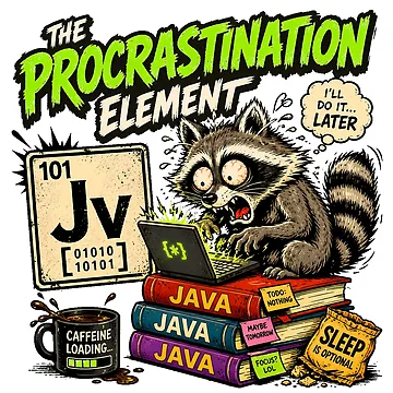 Artwork thumbnail, Procrastinating Java Programmer Raccoon Coding Humor by chattsuede