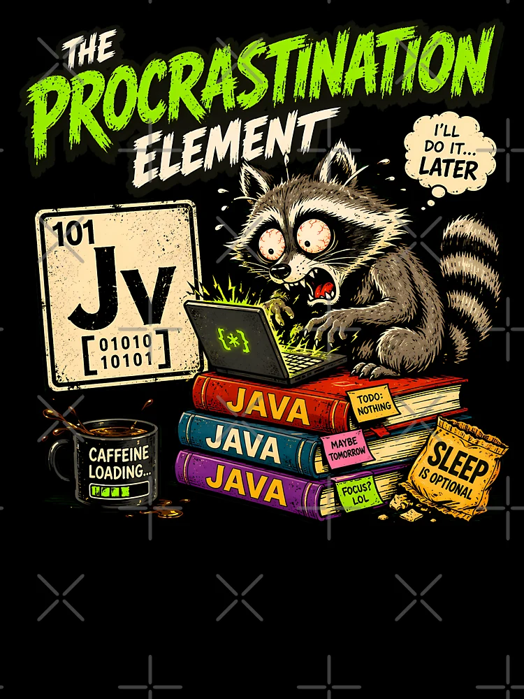 Thumbnail 7 of 7, Oversized T-Shirt, Procrastinating Java Programmer Raccoon Coding Humor designed and sold by chattsuede.
