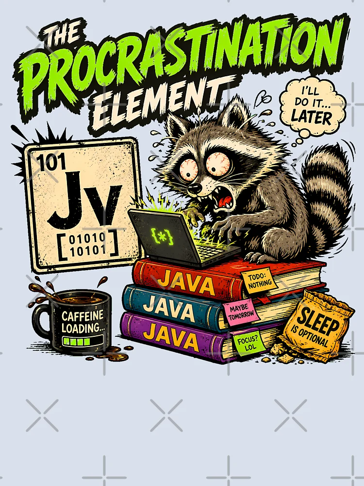 Thumbnail 4 of 4, Boxy T-Shirt, Procrastinating Java Programmer Raccoon Coding Humor designed and sold by chattsuede.