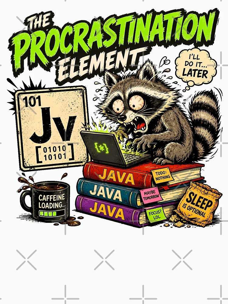 Thumbnail 4 of 4, V-Neck T-Shirt, Procrastinating Java Programmer Raccoon Coding Humor designed and sold by chattsuede.