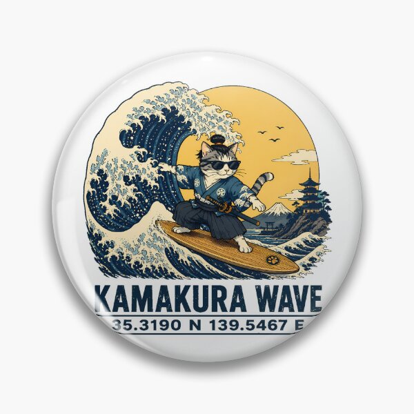 Item preview, Samurai Cat Surfing Wave Ukiyo-e Mount Fuji designed and sold by chattsuede.