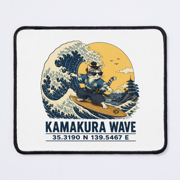 Item preview, Samurai Cat Surfing Wave Ukiyo-e Mount Fuji designed and sold by chattsuede.
