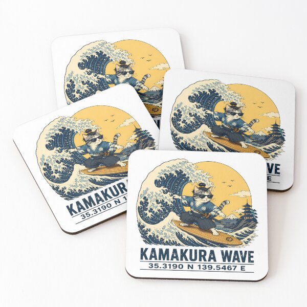 Item preview, Samurai Cat Surfing Wave Ukiyo-e Mount Fuji designed and sold by chattsuede.