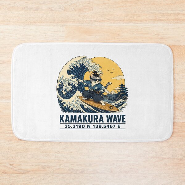 Item preview, Samurai Cat Surfing Wave Ukiyo-e Mount Fuji designed and sold by chattsuede.