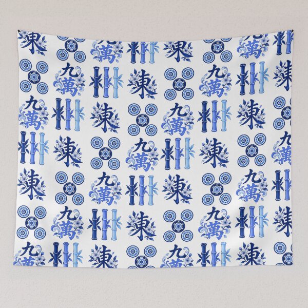 Item preview, Mahjong blue pattern designed and sold by BritishDelights.