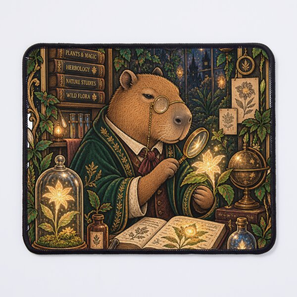 Item preview, The Botanical Scholar Capybara Vintage Herbology Cottagecore Art designed and sold by zhivago1980.