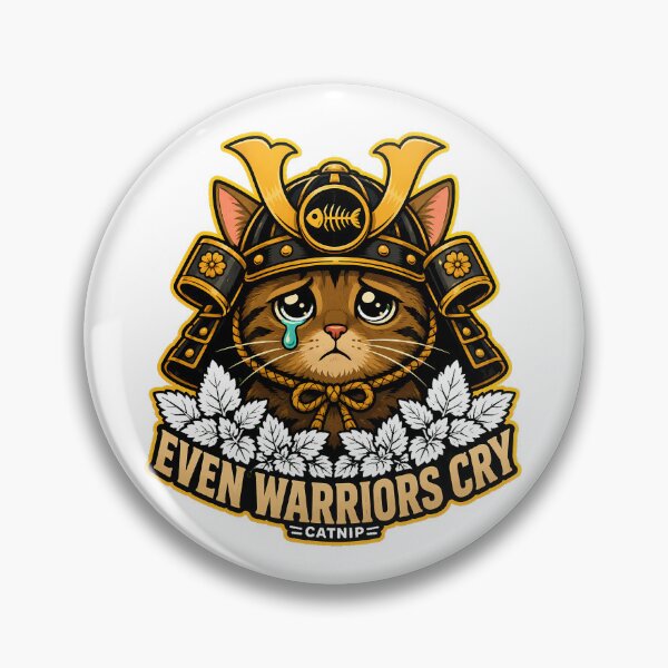 Item preview, Sad Samurai Cat Warrior with Kabuto Helmet designed and sold by chattsuede.