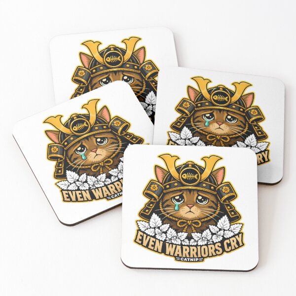 Item preview, Sad Samurai Cat Warrior with Kabuto Helmet designed and sold by chattsuede.