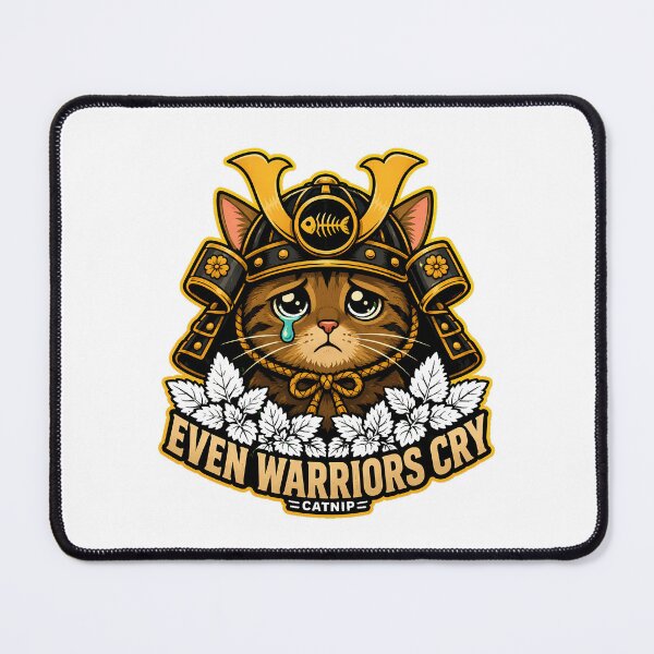 Item preview, Sad Samurai Cat Warrior with Kabuto Helmet designed and sold by chattsuede.